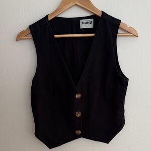Black Buttoned Women's Vest Top